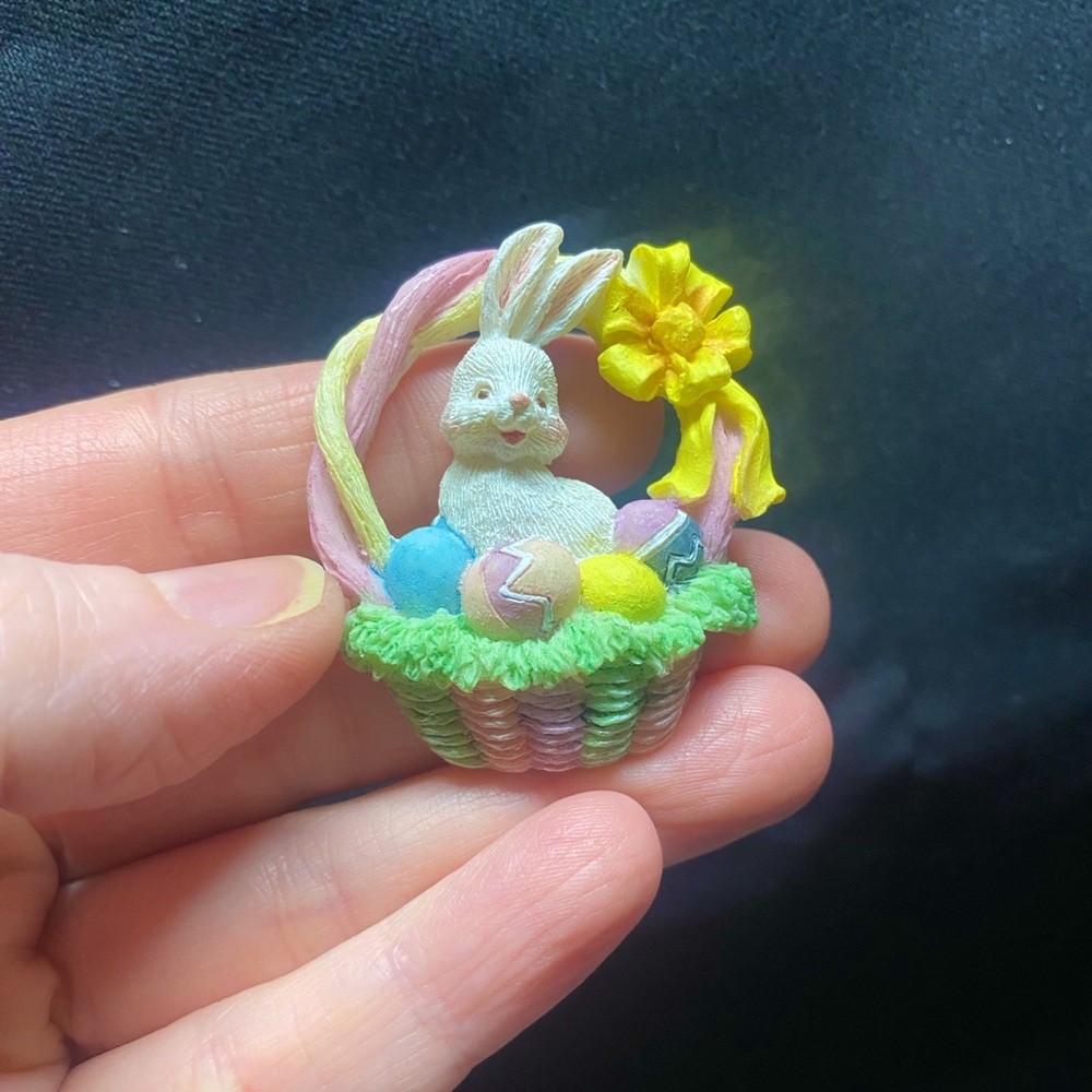 Vintage Happy Easter Bunny In A Basket Pin